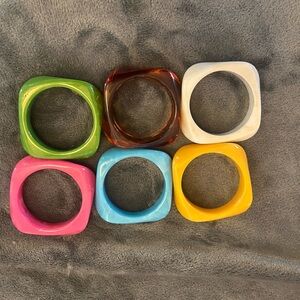 6 Colorful Resin Square Bangle Bracelet Set